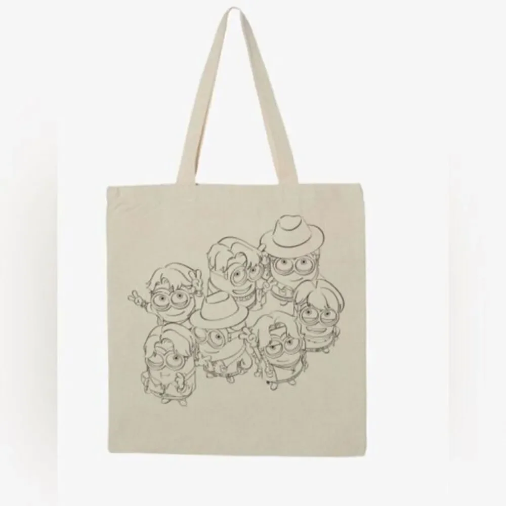 NWT Minions Cream Canvas Tote Bag with Cartoon Design